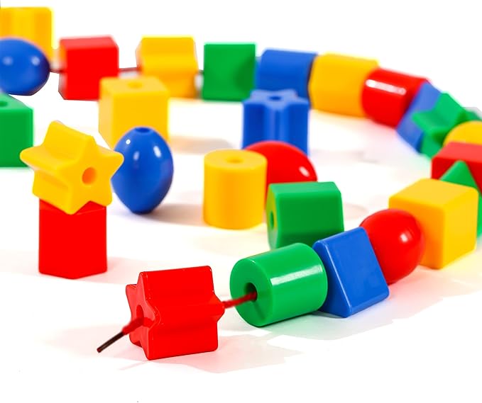 Toddler Toys - Big Lacing Beads Set for Fine Motor Skills & Hand-Eye Coordination Baby Toys - 36 Beads & 6 Strings - Color Sorting & Counting Educational Learning Toy Montessori Toys