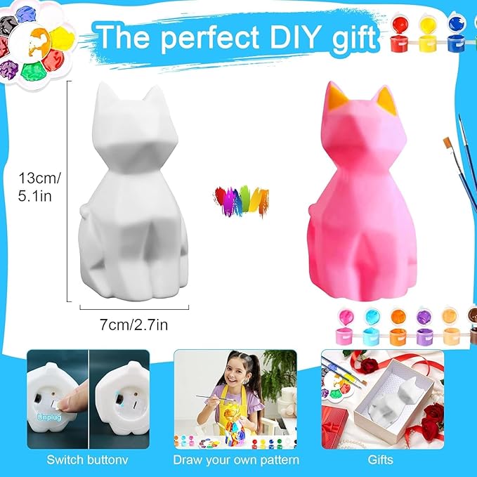 Paint Your Own Unicorn Lamp Art Kit, Gifts for Girls,DIY Arts and Crafts Unicorn Lamp Night Light,Creative Toy Art Supplies for Kids,Painting Kit Crafts for Kids Ages 5 6 7 8 9 10 11 12+ (Cat Lamp)
