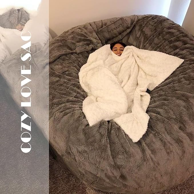 BCU 6FT Bean Bag Chair for Adults and Kids Without Filler Giant Stuffed Animal Storage Cover Soft Faux Fur Floor Chair Cover for Bedroom Living Room, Brown