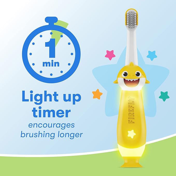 FIREFLY First Firefly Training Light Up Toothbrush, Baby Shark, Yellow