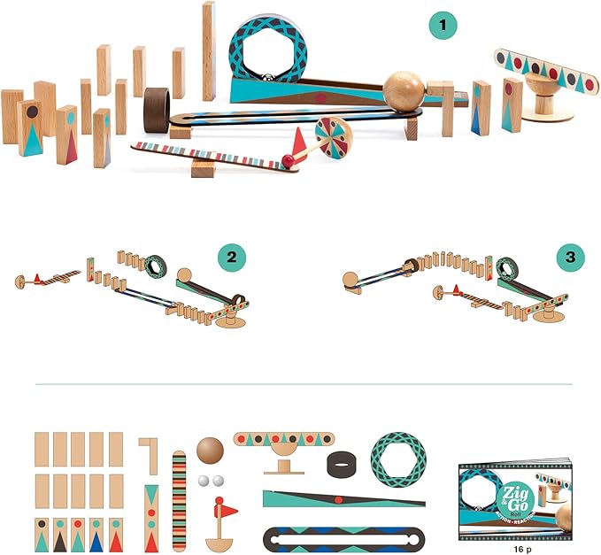 DJECO Zig & Go Wooden Domino Race Construction Set, 28 Pieces (35640)