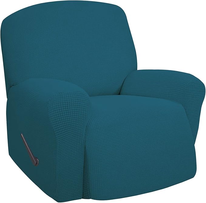 Easy-Going Oversized Recliner Stretch Sofa Slipcover Sofa Cover 1 Piece Furniture Protector Couch Soft with Elastic Bottom Kids,Polyester Spandex Jacquard Small Checks(Oversize Recliner,Peacock Blue)