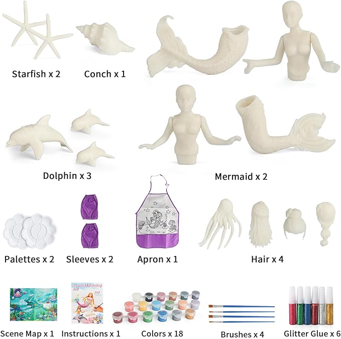 BESTYMXY Mermaid Toys Painting Kit, Mermaid Paint Kit, Kids Art Set, DIY Mermaid Paint Arts & Crafts Set, Mermaid Toys for Girls