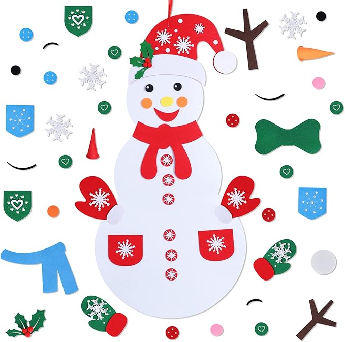 Max Fun DIY Felt Snowman Games Set with58Pcs Crafts Kit Wall Hanging Xmas Gifts for Christmas Winter Holiday Party Decorations (Snowman)