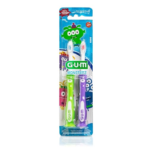 GUM Monsterz Children and Toddler Toothbrush, Soft Bristled Kids’ Toothbrush with Suction Cup, for Ages 2+, 2ct (6pk)