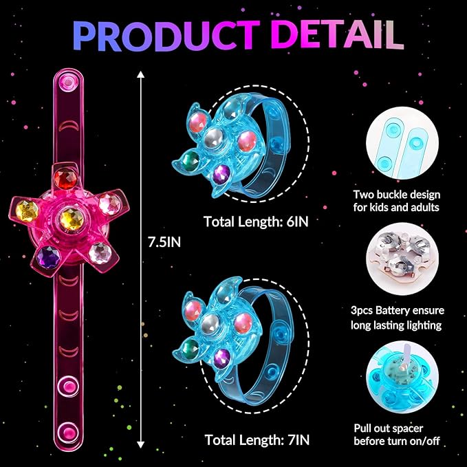 14 Pack LED Light Up Fidget Spinner Wristbands Party Favors for Kids 4-8 8-12, Glow in The Dark Party Supplies, Back to School Gift for Students, Return Gifts for Kids Birthday Halloween Classroom