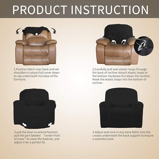 Easy-Going Oversized Recliner Stretch Sofa Slipcover Sofa Cover 1 Piece Furniture Protector Couch Soft with Elastic Bottom Kids,Polyester Spandex Jacquard Fabric Small Checks(Oversize Recliner,Black)