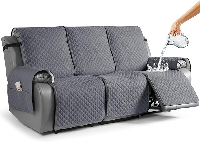 TAOCOCO Anti-Slip Recliner Sofa Cover Couch Covers for Leather Recliner Sofa, Pet Cover for Recliner Sofa, Washable Reclining Furniture Protector with Elastic Straps(3 Seater, Dark Grey)