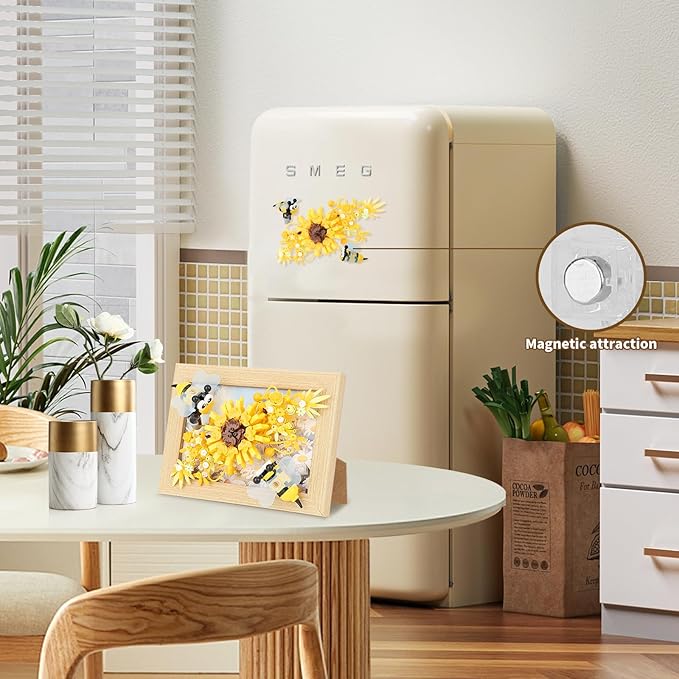 Bee Insects Flowers Photo Frame Micro Mini Bricks Building Set, Botanical Collection Wall Art Home Office Decor, Ideas Gift Building Toy for Boys Girls Adults（Not Compatible with Lego Set, P2276）