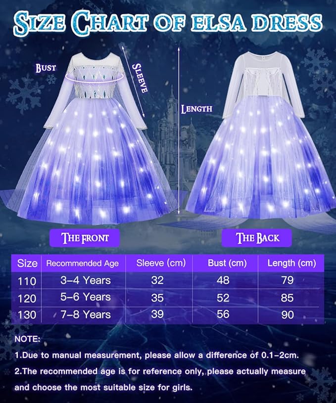 TOLOYE Princess Dresses for Girls, Light Up Elsa Anna Frozen Dress Up with Accessories for Birthday Halloween Carnival