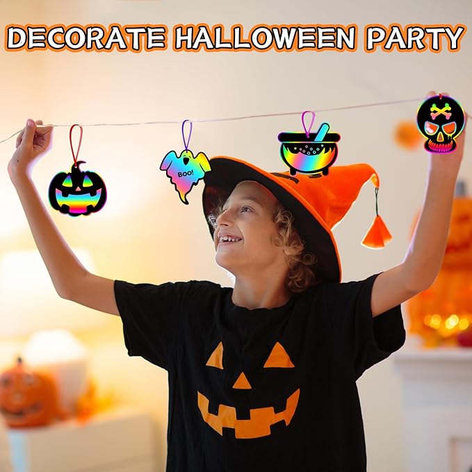 Halloween Scratch Crafts for Kids - 48PCS Halloween Magic Rainbow Scratch Paper for Halloween Party Favors - Kids Halloween Party Games Toys Gifts