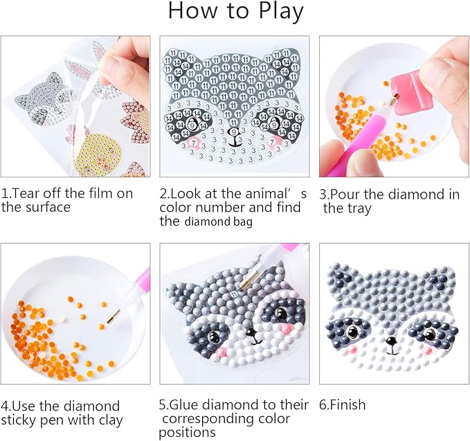 sinceroduct 5D DIY Kids Animal Diamond Stickers Beginner Diamond Kits, Digital Diamond Paint