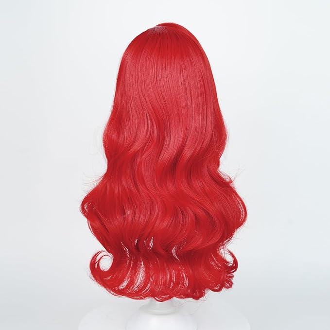 Probeauty Mermaid Wig, Red Long Wave Cosplay Wig with Necklace Bracelet Earrings Ring for Halloween Costume 21 Inches
