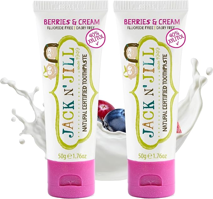 Jack N' Jill Natural Toddler Toothpaste for Baby, Kids and Infants 6 Months & Up, Fluoride Free Training Toothpaste for Toddlers 1-3 (1.76 Fl Oz (Pack of 2), Berries & Cream)