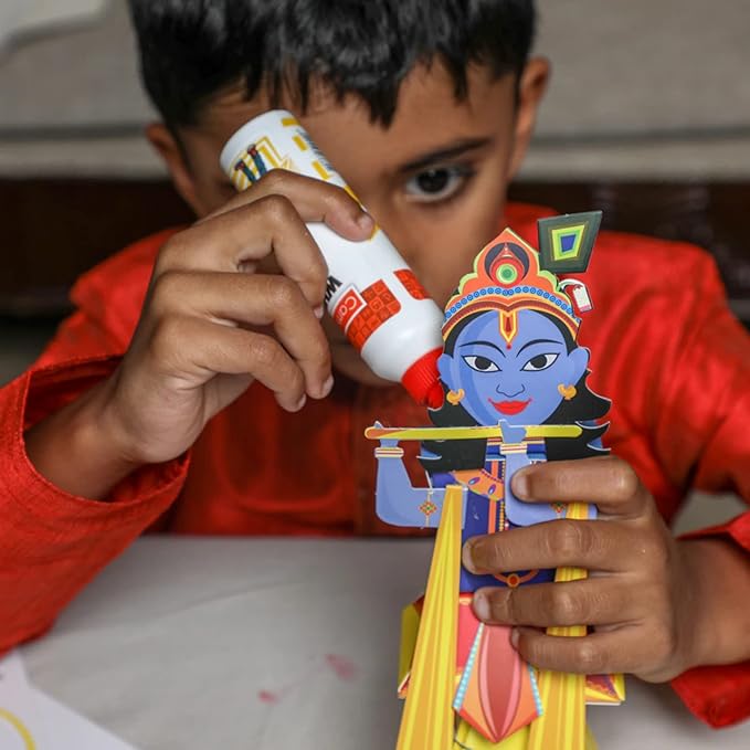 Desi Favors DIY Krishna Paper Craft Kit for Kids - Make Your Own Krishna - Diwali Gifts for Kids - Major Deity Hinduism | Hindu God Origami Diwali Festival Krishna Idol - 9.4x2.7 Inches (Pack of 1)