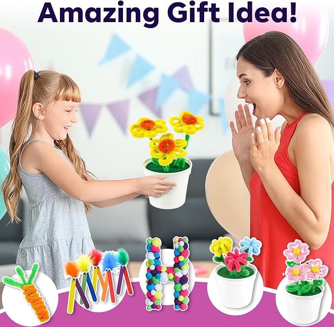 FUNZBO Arts and Crafts Supplies for Kids - Craft Kit with Glitter Glue Stick, Pipe Cleaners Craft & Craft Tools, DIY School Supplies Kit, Girls Toys, Gifts for Girls and Boys Age 4+