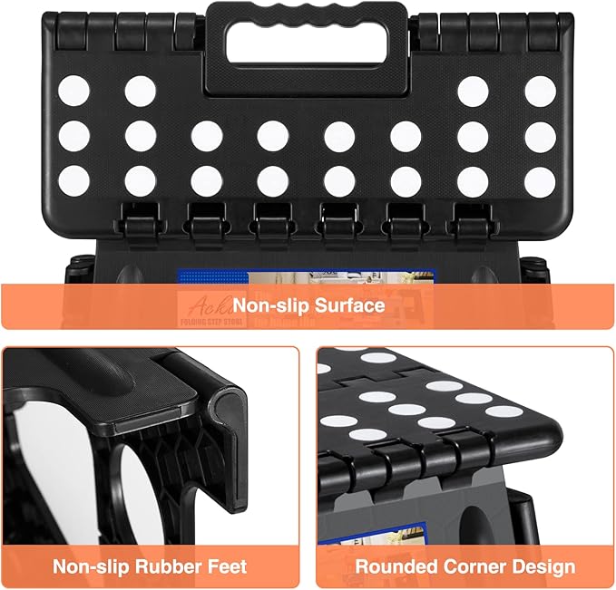 ACKO Folding Step Stool Foldable 16 Inch Stool 400 LB Weight Capacity Plastic Foldable Step Stools for Adults and Kids, Folding Stool Suitable for Kitchen, Stepping Stool with Handle 1PC