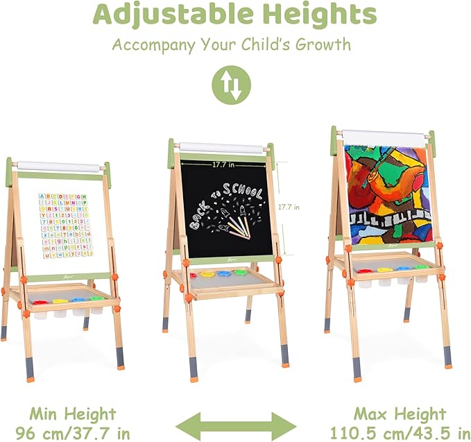 Joyooss Art Easel for Kids, Double-Sided Magnetic Easel for Children with Whiteboard & Chalkboard, Deluxe Standing Easel for Toddler with Paper Roll & Painting Accessories Painting Station for Kids