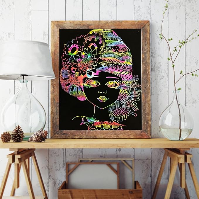 ZMLM Scratch Paper Art-Craft Kit: 11''x 8'' Big Sheets Magic Rainbow Drawing Board Kid Art Paper Pad Supply Toddler DIY Project Activity Toy Game for Teens Girls Boys Holiday Birthday Gift