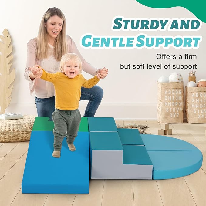 6-Piece Soft PU Leather Toddlers Climbing Toys, Indoor Climb and Crawl Activity Play Set, Foam Play Gym Climbing Structures for Toddlers 3, Baby Foam Climbing Blocks for Toddlers