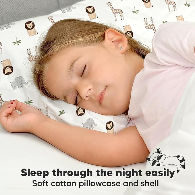 Toddler Pillow with Pillowcase - 13x18 My Little Dreamy Pillow, Organic Cotton Toddler Pillows for Sleeping, Kids Pillow, Travel Pillows, Mini Pillow, Nursery Pillow, Toddler Bed Pillow (The Wild)