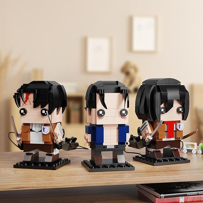 Titan Action Figures Building Block Sets, 3 in 1 Popular TV Eren Yeager/Levi/Mikasa Anime Model Toys, Suitable for Fans Boys Kids Attacck Cartoon Building Kit Birthday