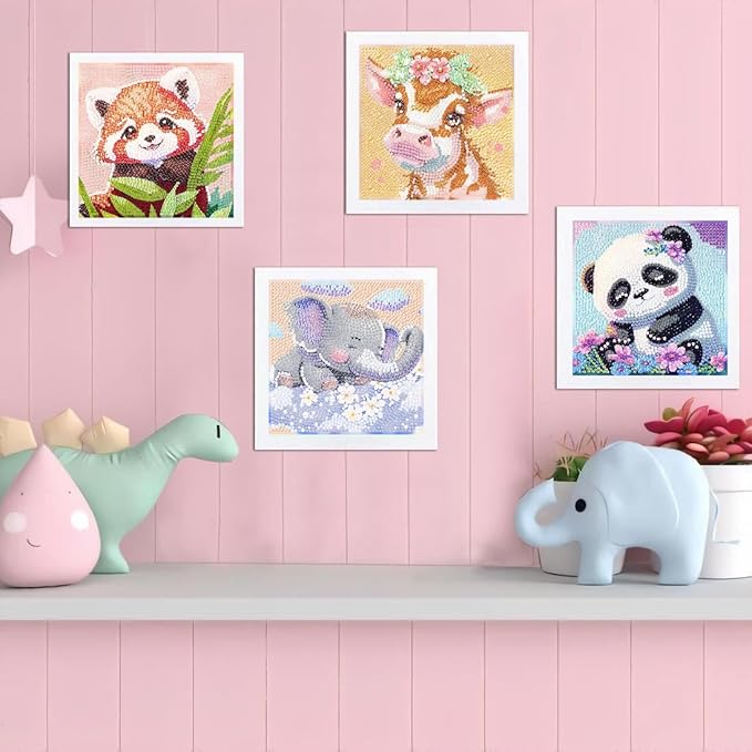 KYOQFVN 4 Pack Cartoon Diamond Art Kits - Arts and Crafts, 5D Full Drill Gem Art Mini Diamond Art Painting Wall Decor 6x6 Inch