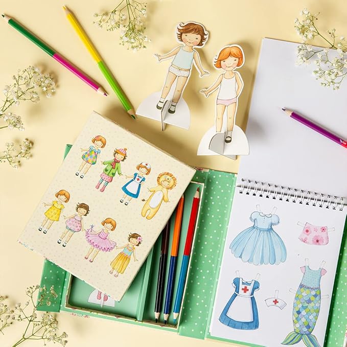 Tiger Tribe: Paper Dolls Kit - Vintage - Design & Dress 2 Paper Dolls, Includes Clothes You Color in, Colored Clothes, Stickers & Colored Pencils