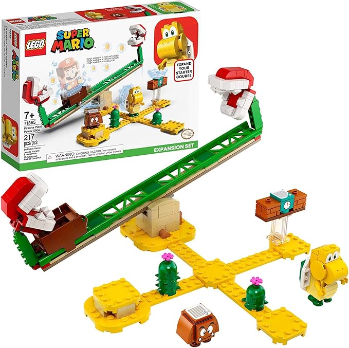 LEGO Super Mario Piranha Plant Power Slide Expansion Set 71365; Building Kit for Kids to Combine with The Super Mario Adventures with Mario Starter Course (71360) Playset (217 Pieces)