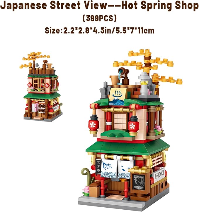 Japanese Street View Shop Bricks, Mini DIY Building Blocks Model MOC Construction Toy (Hot Spring Shop)