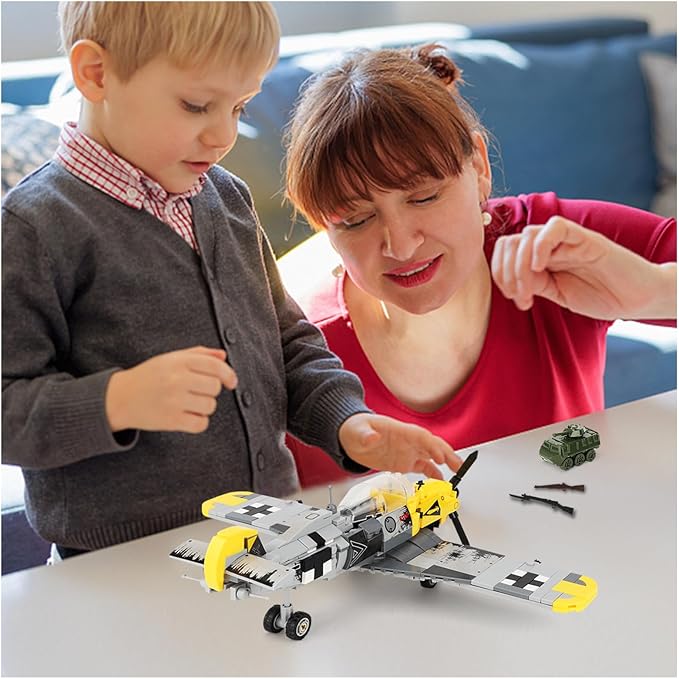 TOY PLAYER BF-109 Fighter Jet Plane Jet Building Set - Compatible with LEG0 7 Year Old boy, Military Airplanes Model, Gift for Boys Age 6 7 8 9 10 11 12 and WW2 Military SetCollectors & Enthusiasts