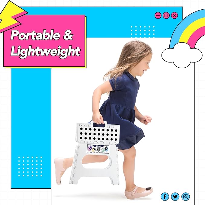 Delxo Folding Step Stool,11 Inch Foldable Step Stools for Kids & Adults,Portable Collapsible Step Stool with Handle, Lightweight Plastic Folding Stool for Kitchen Bathroom,Bedroom (White 12 Packs)