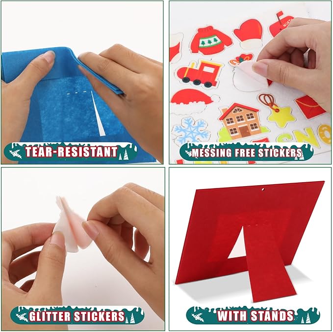 Qyeahkj 506pcs Christmas Foam Arts Craft Picture Frame Kit for Kids, 18 Sets Colorful Holiday Felt Picture Frame with Easel for DIY Xmas Winter Party Game Activities Favors Decors Supplies