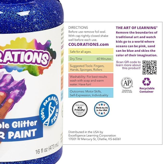 Colorations® Orange Washable Glitter Finger Paint, 16oz, Paint, Washable Paint, Finger Paint, Kids Paint, Washable Paint For Kids, Finger Paints For Toddlers Non-Toxic, Tempera Paint, Toddler Paint