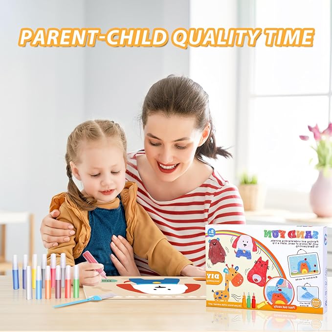 Colorful Sand Art Kit Crafts for Kids Ages 4-8,12 Colored Sands,16 Animal Sand Art Pictures - DIY Crafts Set for Girls and Boys,Arts and Crafts for Kids Ages 8-12