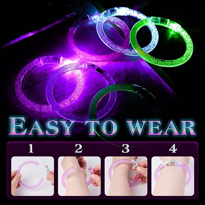 MCPINKY 12PCS Glow Bracelets Bulk, Glow in the Dark Bracelets Light up LED Bracelets for Bachelorette Graduation Parties Discos Clubs