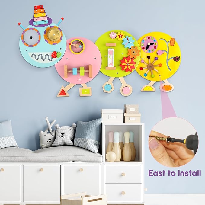 Activity Wall Busy Board: Montessori Sensory Wall Panles Caterpillar Learning Activity Panels - Wall Toys for Toddler Playroom Daycare