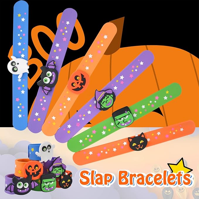Welkin 6PCS Halloween Slap Bracelets For Kids,Colorful Silicone Bracelet, Soft and Safe Slap Bracelets Party Decorations Favors，Kids halloween Party Gift (Halloween)