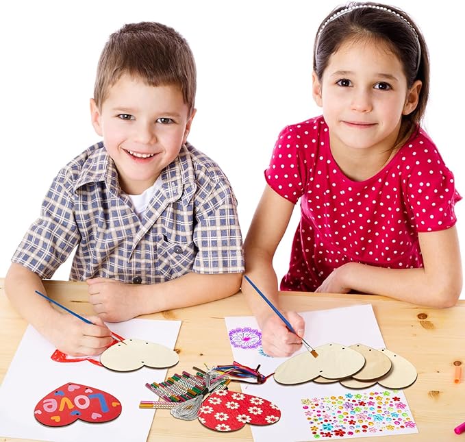 Fennoral 27 Pack Heart Wind Chime Kit for Kids Make You Own Love Wind Chimes DIY Colorful Valentine's Day Wooden Art and Craft for Kids Valentine's Day Party Decoration