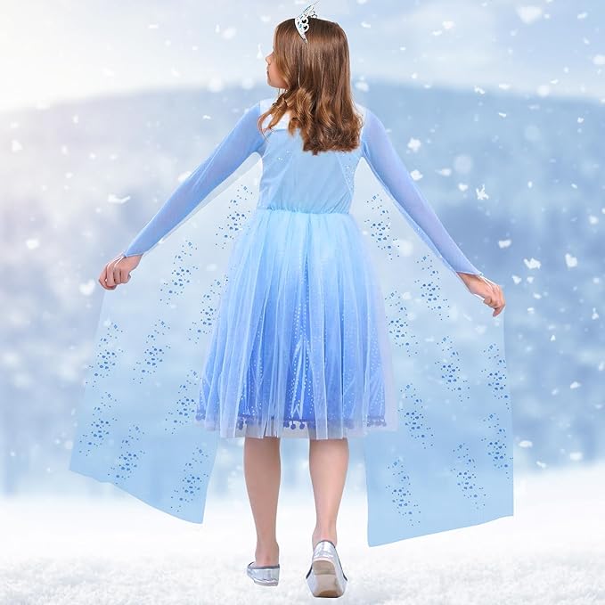 Latocos 13Pcs Elsa Dress Costume for Girls 3-10 Princess Dress Up Clothes for Girls with Accessories Halloween Party