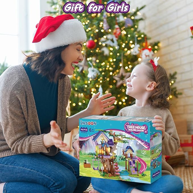 Tree House Building Set with LED Light, 762 PCS Treehouse Building Toy, Friendship Animal Forest House Building Block Kit, Birthday Gift for Kids Girls Boys Ages 6 7 8 9 10 11 12+ Years Old