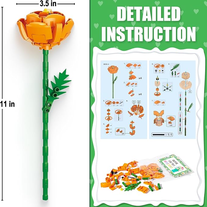 Valentines Day Gifts for Kids Teens, 24 Pack Flower Bouquet Building Blocks with Gift Cards for School Classroom, Bulk Boy Girl Class Valentine Party Favors Exchange Gifts Goodie Bags Stuffers