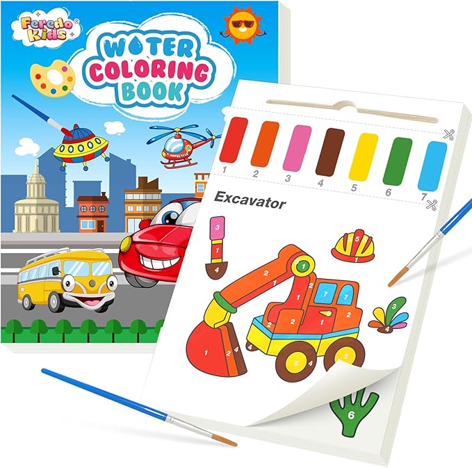 Water Coloring Books for Toddlers - Easter Basket Stuffers Watercolor Paint Book Drawing Art Paper for Kids Mess Free Craft Supplies kit Toy for Age 3 4 5 6 Valentines Birthday Gift(Traffic)