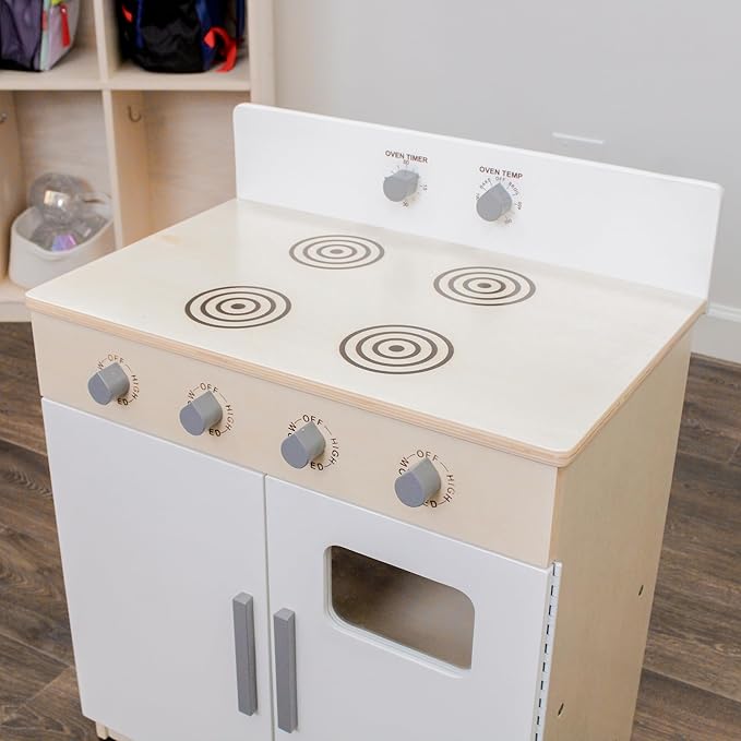 Children’s Factory Wooden Play Stove for Kids and Toddlers – Pretend Kitchen Playset with Realistic Design – Preschool Furniture for Classroom or Playroom – 24" W x 15" D x 28" H – Assembly Required