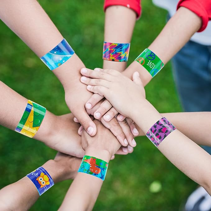 Slap Bracelets for Kids Party Favors 48Pcs Goodie Bag Stuffers Snap Bracelets Bulk Toys Wristbands Pinata Stuffer Xmas Halloween Easter Party Supplies Treasure Prize Box Toys for Kids Classroom Prizes