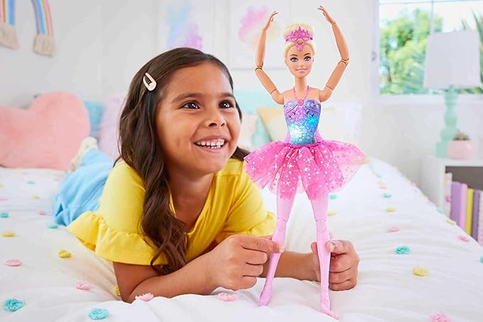 Barbie Dreamtopia Doll, Twinkle Lights Posable Ballerina with 5 Light-Up Shows, Sparkly Pink Tutu, Blonde Hair & Hair Accessory