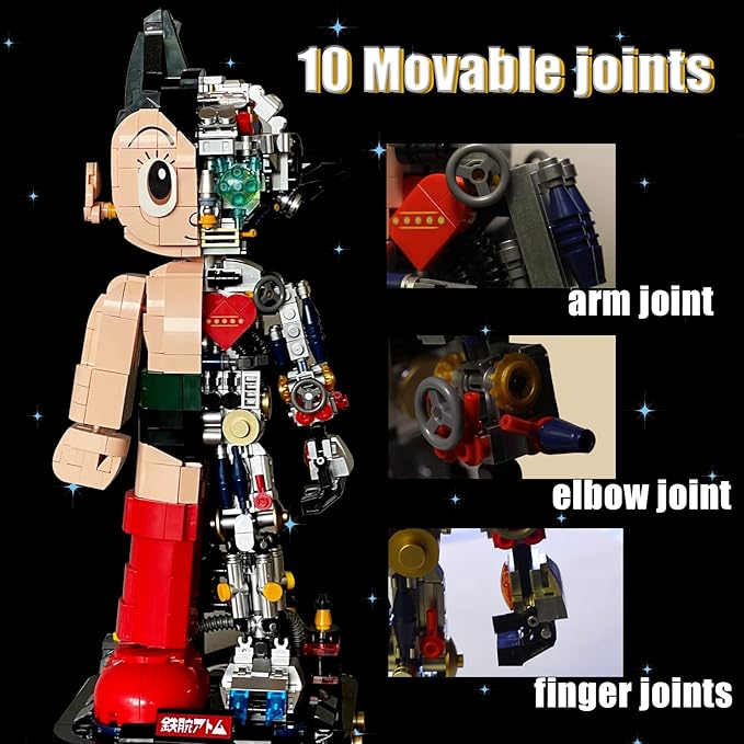 Mech Astro Boy Toy Building Kit,Collectible Mighty Atom Display Model,Half Mech Detail Hand-Made Mech Building Blocks,Gift for Adults and Kids,Compatible with Lego(1258 Pieces)