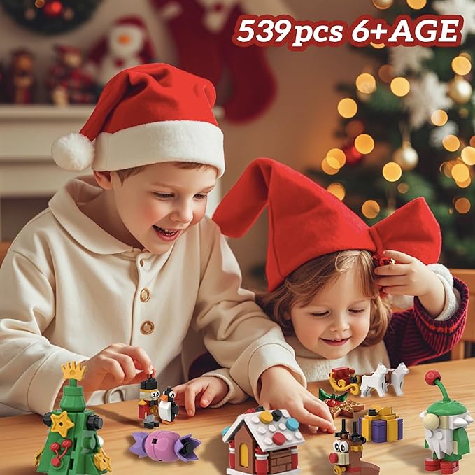 NKTOIEYS Christmas Ornaments Building Sets,24 Packs DIY Christmas Tree, Wreath Santa, Snowman,2024 New Decorative Hanging Xmas Ornaments Building Toys Best Festival Gift for Kids