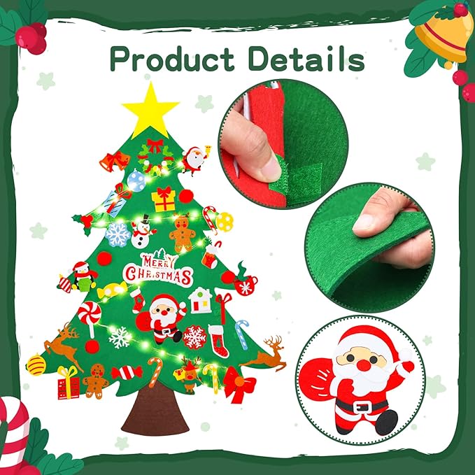 Max Fun DIY Felt Christmas Tree Set 3.2Ft with 41 Ornaments for Kids Toddlers Home Wall Hanging Felt Christmas Craft Kits Xmas Decoration Party Supplies