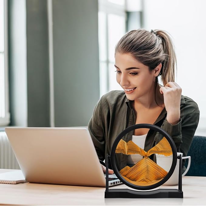 MXYATCJ | Moving Sand Art | Sand Art Liquid Motion | Sand Art Pictures | 3D Deep Sea Sandscape | Glass Sand Art Display | Sand Relaxing Gift for Adult | Home Office Decor | Desktop Toys | (10''Orange)